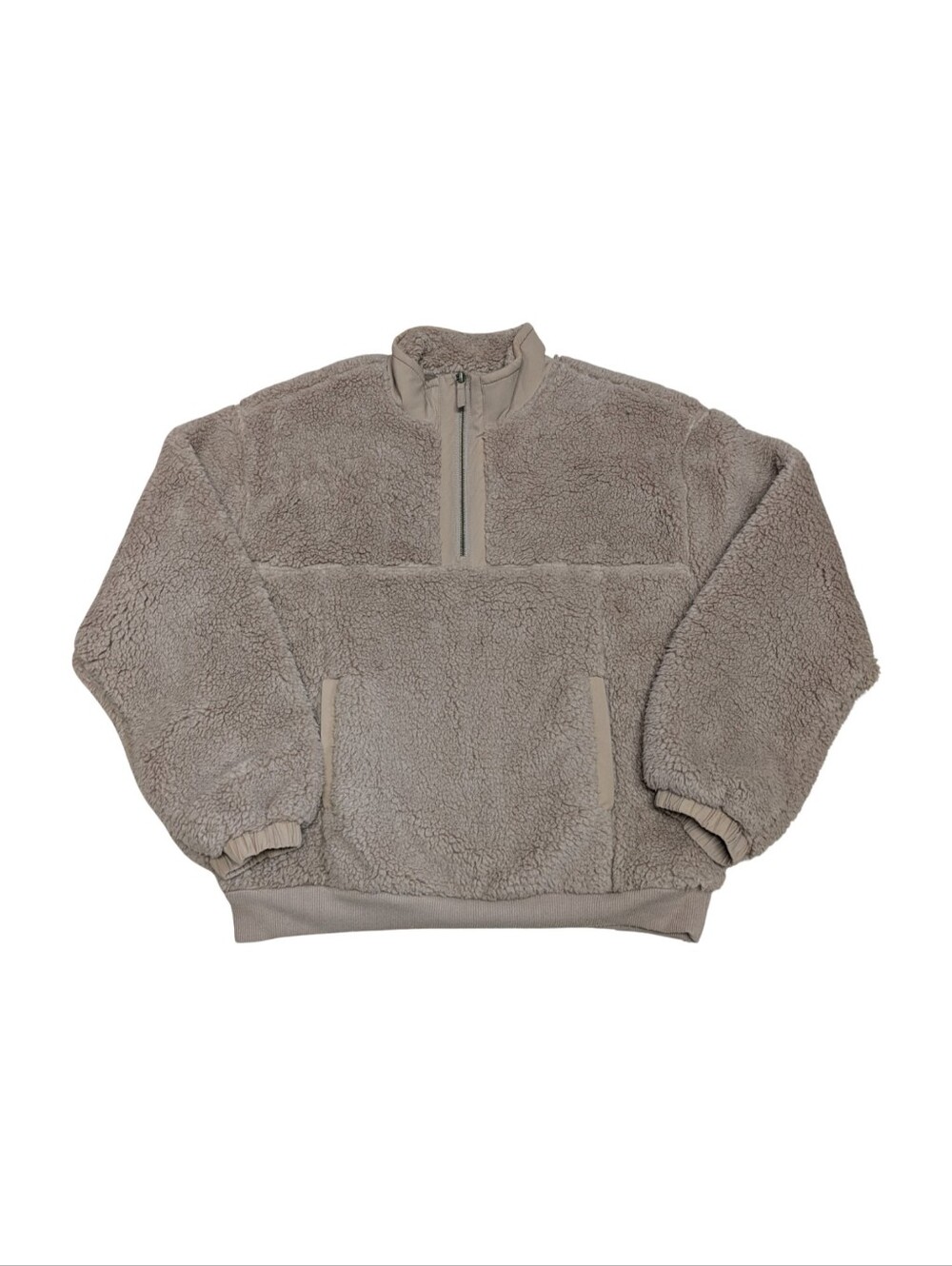 Workshop Republic Clothing Taupe Sherpa 1/4 Zip Faux Fue Pullover Size XS/S